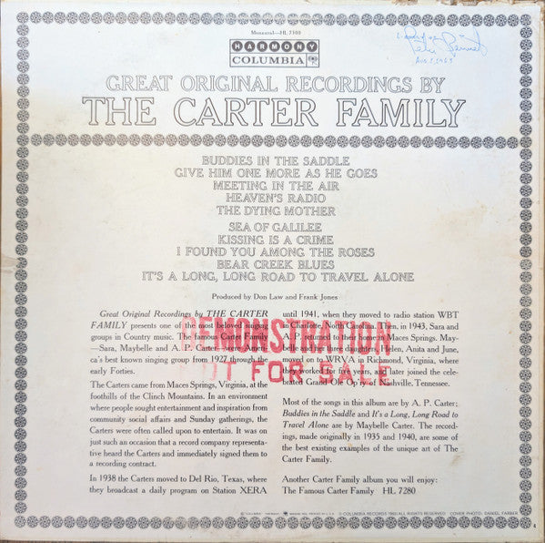The Carter Family : Great Original Records By The Carter Family (LP, Album, Mono, Ter)