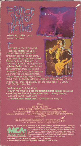 Prince : Sign "O" The Times (VHS, NTSC)
