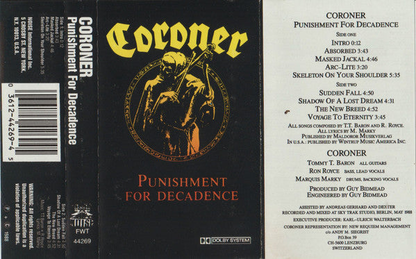 Coroner : Punishment For Decadence (Cass, Album)