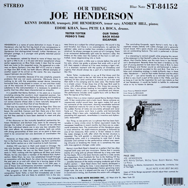 Joe Henderson : Our Thing (LP, Album, RE)