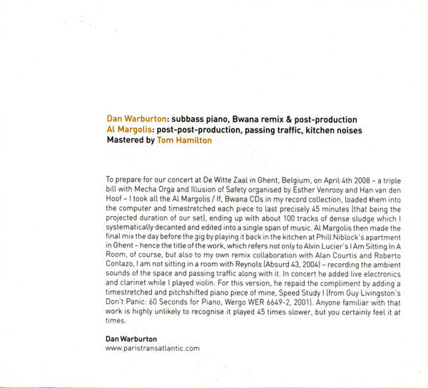 If, Bwana | Dan Warburton : I Am Sitting In Phill Niblock's Kitchen (CD, Album)
