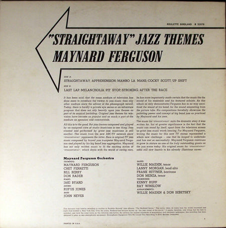 Maynard Ferguson : "Straightaway" Jazz Themes (LP, Album, Mono)