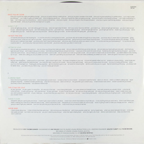 The Cars : Shake It Up (LP, Album, Club, Car)