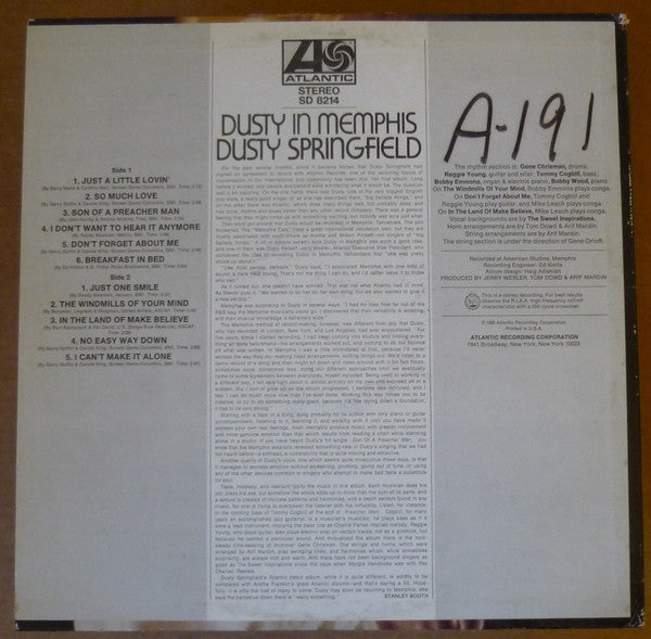 Dusty Springfield : Dusty In Memphis (LP, Album, Promo, PR )