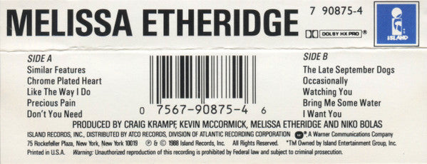 Melissa Etheridge : Melissa Etheridge (Cass, Album, SR,)