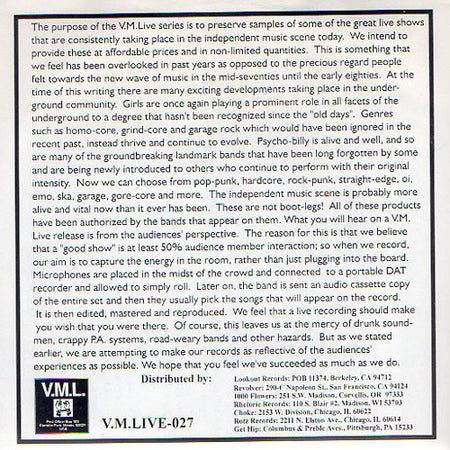 Quincy Punx : 1/12/96 (Fireside Bowl - Chicago, IL) (7", EP)