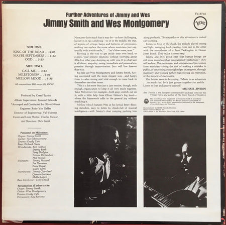 Jimmy Smith And Wes Montgomery : Further Adventures Of Jimmy And Wes (LP, Album)