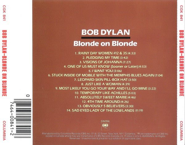 Bob Dylan : Blonde On Blonde (CD, Album, RE)
