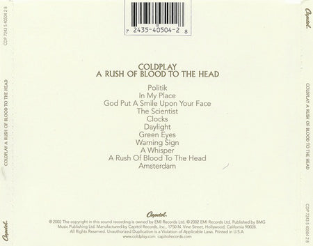 Coldplay : A Rush Of Blood To The Head (CD, Album, EMI)