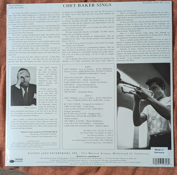 Chet Baker : Chet Baker Sings (LP, Album, RE)