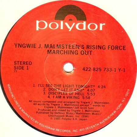 Yngwie J. Malmsteen's Rising Force : Marching Out (LP, Album, PRC)