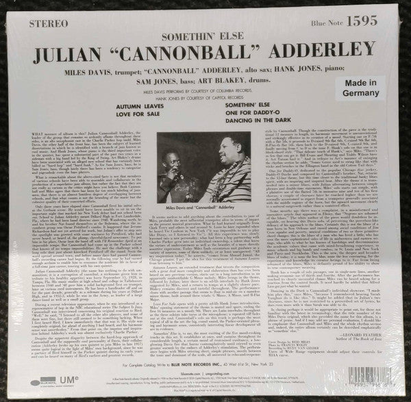 Cannonball Adderley, Miles Davis, Hank Jones, Sam Jones, Art Blakey : Somethin' Else (LP, Album, RE, 140)