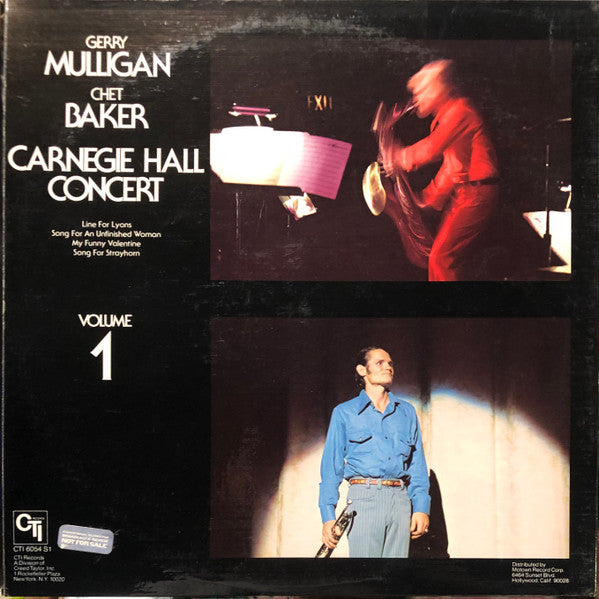 Gerry Mulligan / Chet Baker : Carnegie Hall Concert Volume 1 (LP, Album, Promo)
