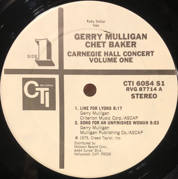 Gerry Mulligan / Chet Baker : Carnegie Hall Concert Volume 1 (LP, Album, Promo)