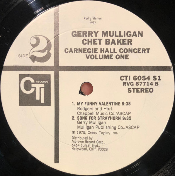Gerry Mulligan / Chet Baker : Carnegie Hall Concert Volume 1 (LP, Album, Promo)