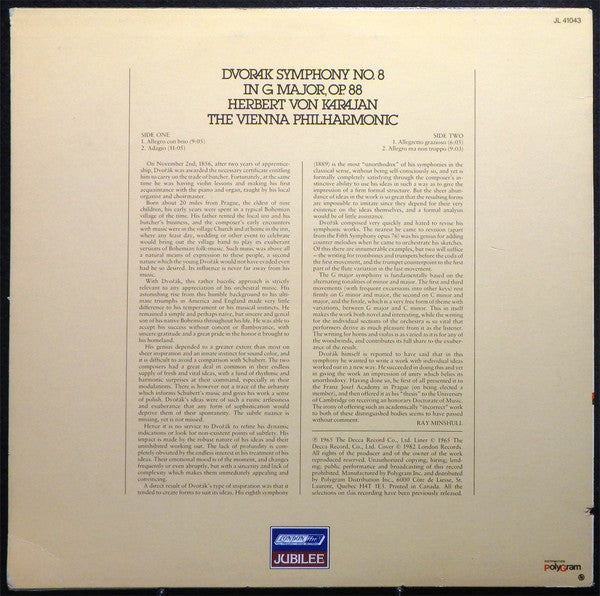 Dvořák*, Herbert von Karajan, Vienna Philharmonic* : Symphony No. 8 (LP, RE)