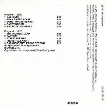 Bruce Springsteen : Darkness On The Edge Of Town (Cass, Album, RE)