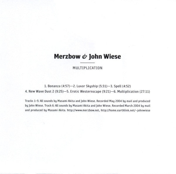 Merzbow & John Wiese : Multiplication (CD, Album, RP)