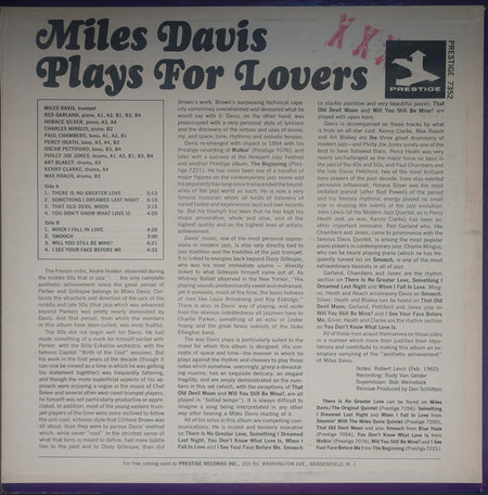 Miles Davis : Plays For Lovers (LP, Comp, RM)