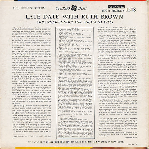 Ruth Brown : Late Date With Ruth Brown (LP, Album)