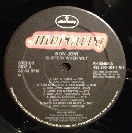 Bon Jovi : Slippery When Wet (LP, Album, Club, 70 )