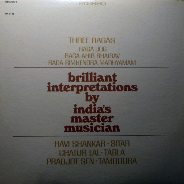 Ravi Shankar : Three Ragas (LP, Album)
