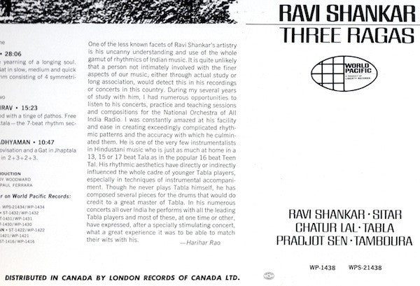 Ravi Shankar : Three Ragas (LP, Album)