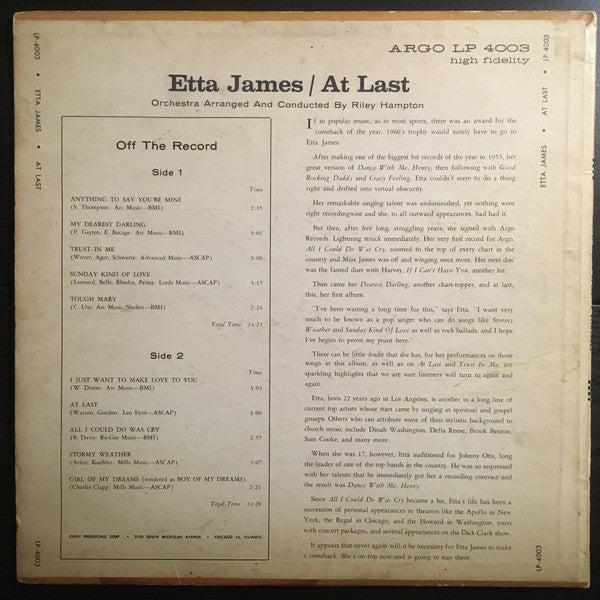 Etta James : At Last! (LP, Album, Mono)