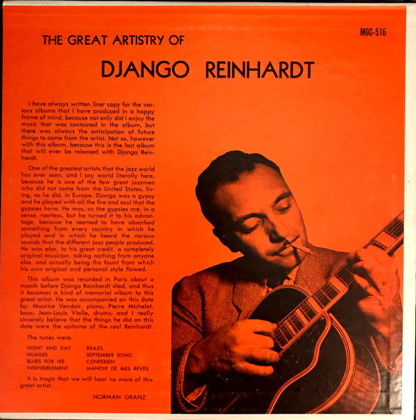 Django Reinhardt : The Great Artistry Of Django Reinhardt (10", Album, Mono)