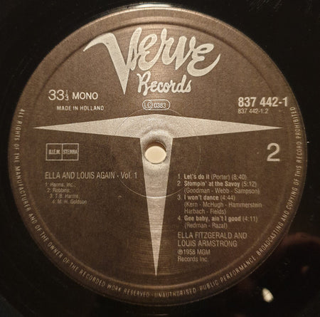 Ella Fitzgerald And Louis Armstrong : Ella And Louis Again - Vol. 1 (LP, Album, Mono, RE)