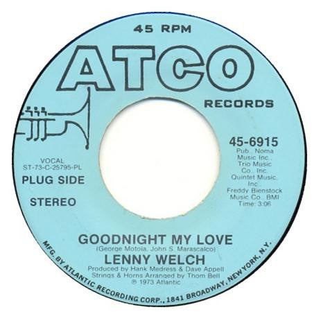 Lenny Welch : Goodnight My Love (7", Mono, Promo, PL )