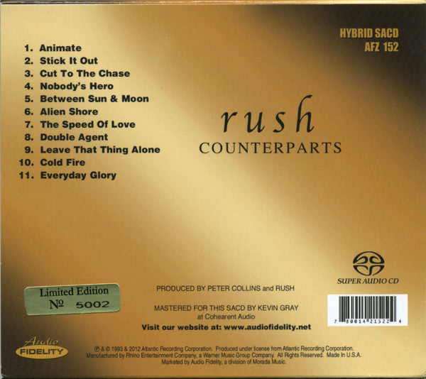 Rush : Counterparts (SACD, Hybrid, Album, Ltd, Num, RE, RM, Sli)