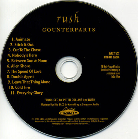 Rush : Counterparts (SACD, Hybrid, Album, Ltd, Num, RE, RM, Sli)