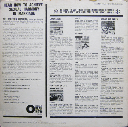 Dr. Rebecca Liswood : Hear How To Achieve Sexual Harmony In Marriage (LP)