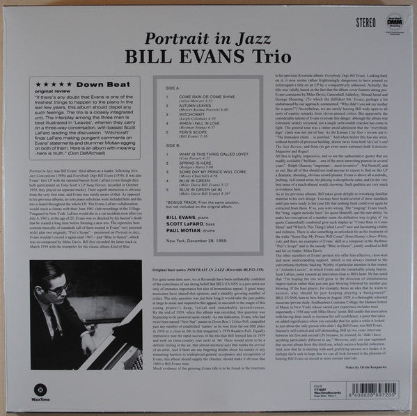 Bill Evans Trio* : Portrait In Jazz (LP, Album, Ltd, RE, RM, 180)