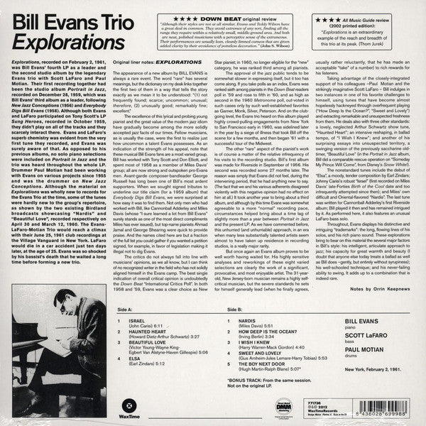 The Bill Evans Trio : Explorations (LP, Album, Ltd, RE, RM, 180)