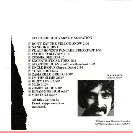 Frank Zappa : Apostrophe' / Overnite Sensation (CD, Comp, RE, PDO)