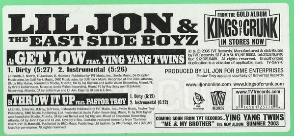 Lil' Jon & The East Side Boyz : Get Low (12")