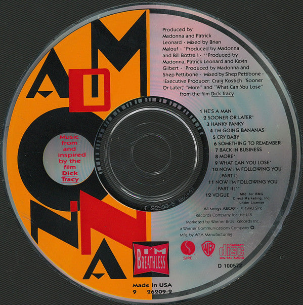 Madonna : I'm Breathless (Music From And Inspired By The Film Dick Tracy) (CD, Album, Club)