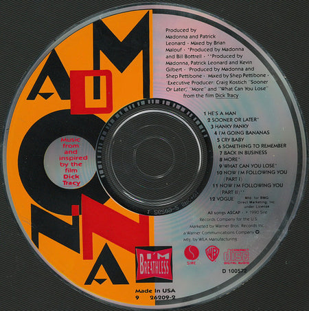 Madonna : I'm Breathless (Music From And Inspired By The Film Dick Tracy) (CD, Album, Club)