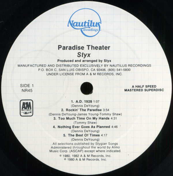 Styx : Paradise Theatre (LP, Album, Gat)