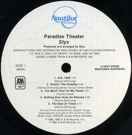 Styx : Paradise Theatre (LP, Album, Gat)