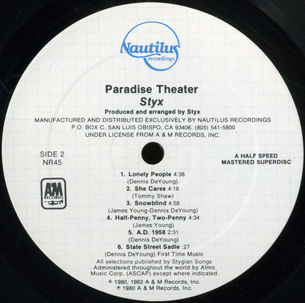 Styx : Paradise Theatre (LP, Album, Gat)