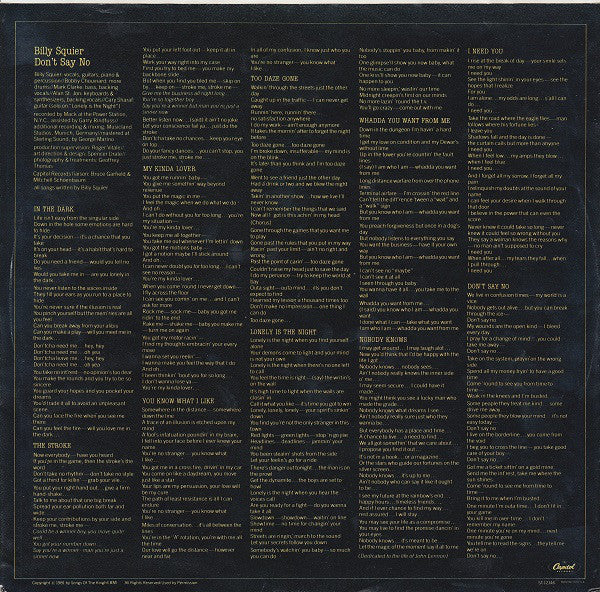 Billy Squier : Don't Say No (LP, Album, Jac)