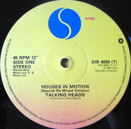 Talking Heads : Houses In Motion (12", Single)