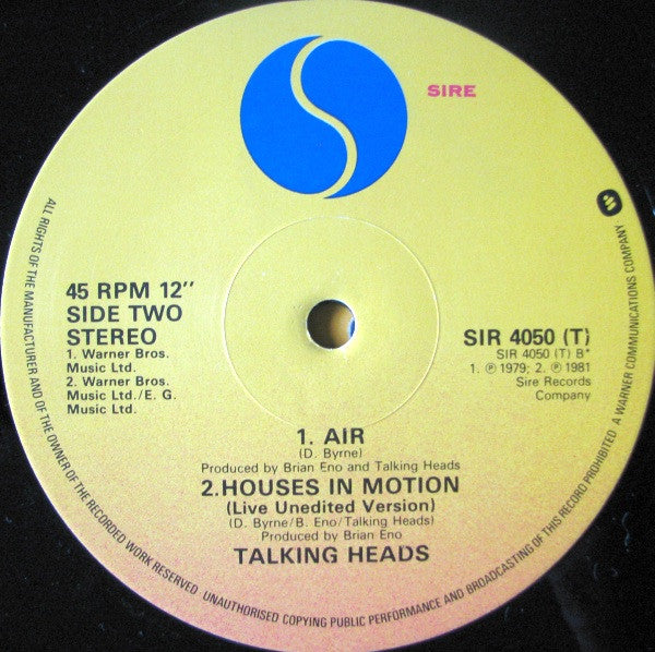 Talking Heads : Houses In Motion (12", Single)