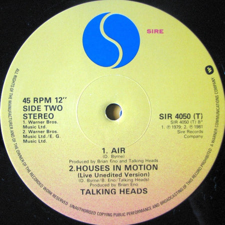 Talking Heads : Houses In Motion (12", Single)