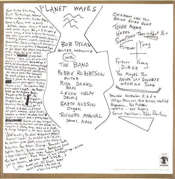 Bob Dylan : Planet Waves (LP, Album, Ter)