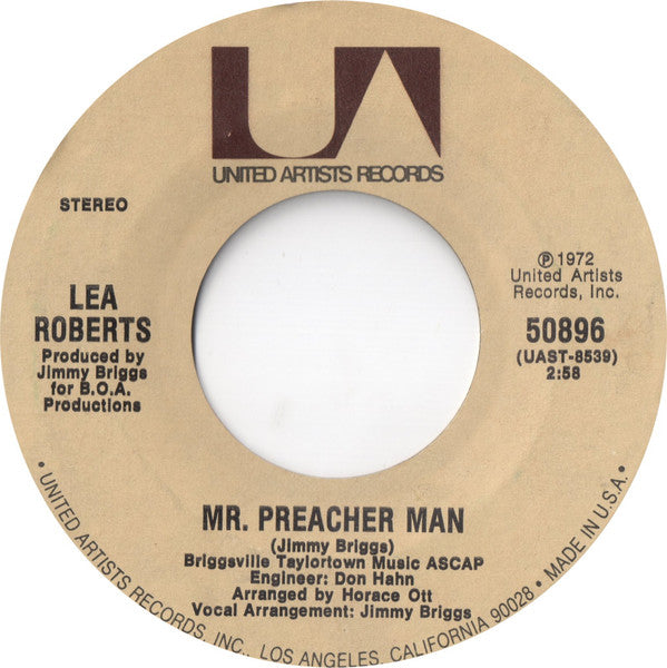 Lea Roberts : Mr. Preacher Man / Hold Me, Thrill Me, Kiss Me (7", Single, Styrene, Ter)