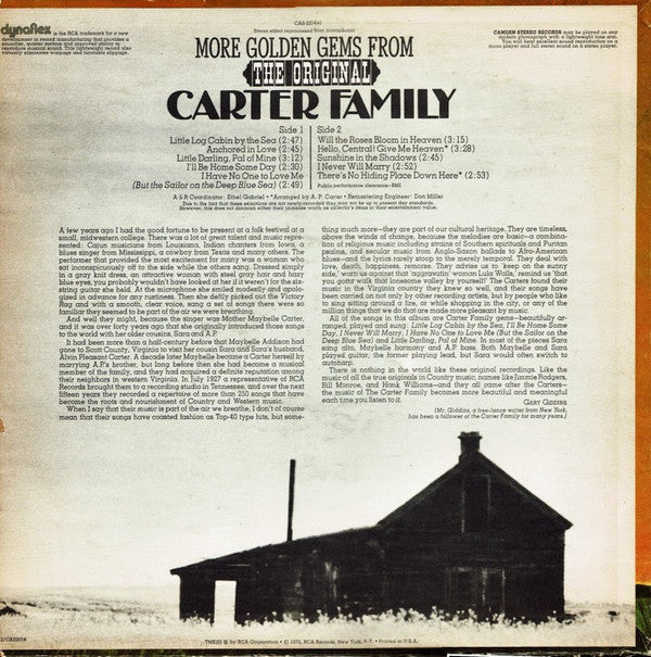 The Carter Family : More Golden  Gems From The Original Carter Family (LP, Album)